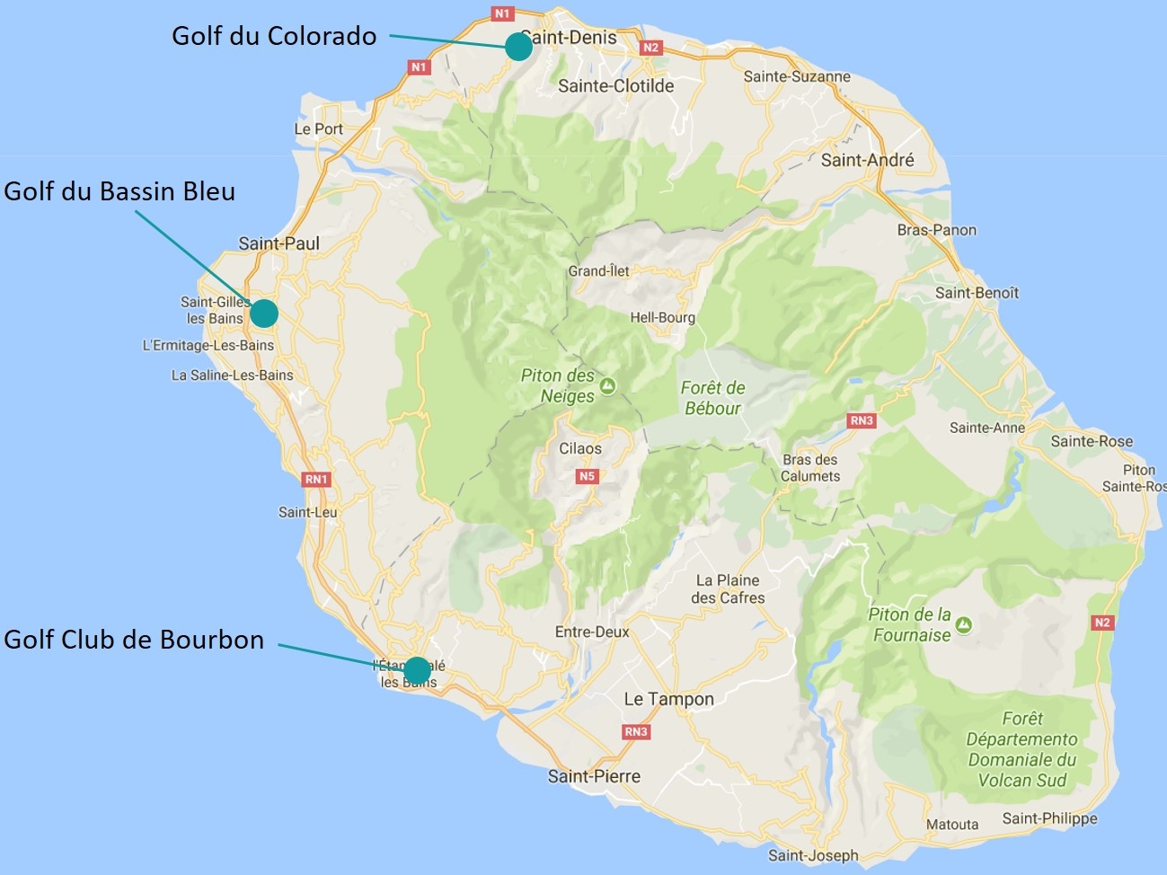 Les parcours de golf à la Réunion