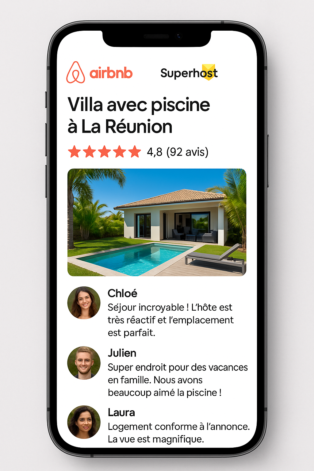 Airbnb Réunion Superhost avec avis clients positifs